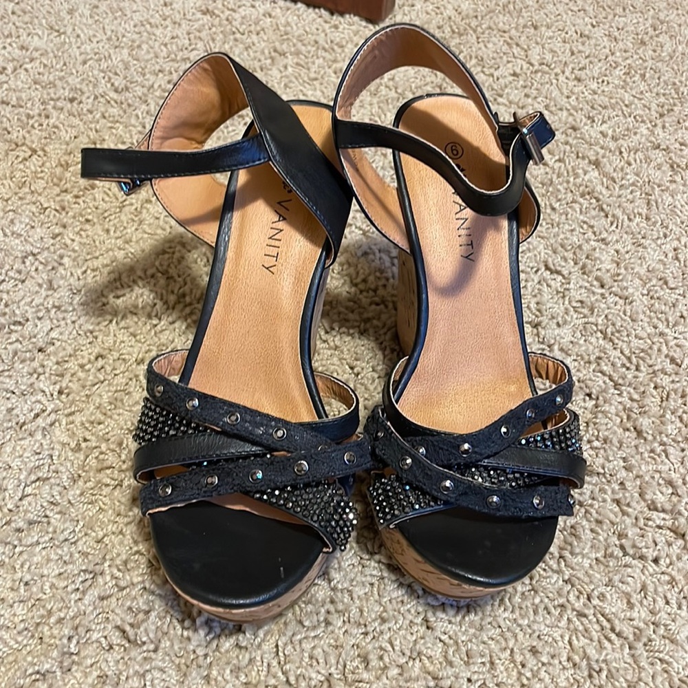Black Wedge Sandals
